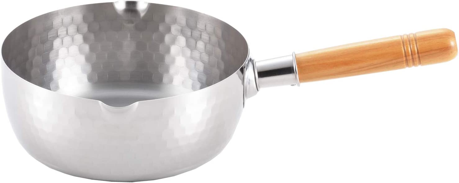 Concord 2 Quart Stainless Steel Yukihira Pan with Steamer Traditional Japanese Saucepan with Wood Handle Great for Ramen, Tempur