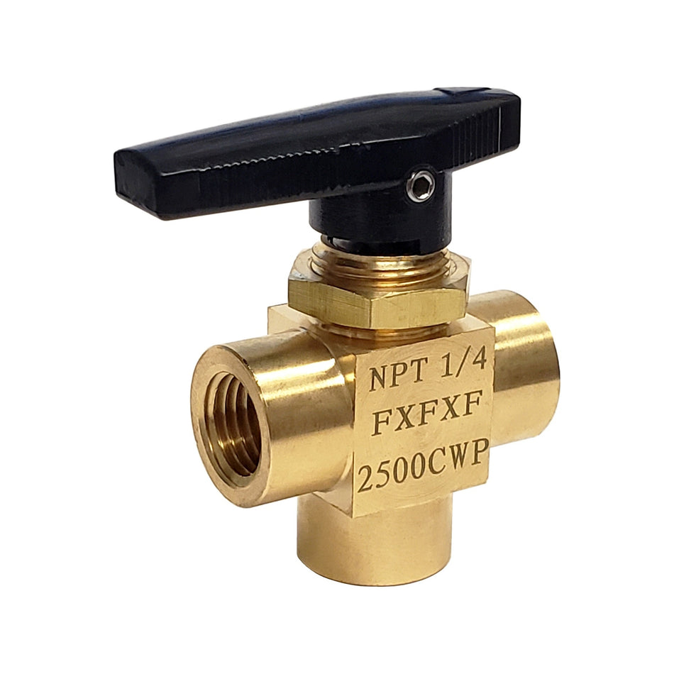 3-Way Ball Valve 1/4inFpt-All Panel-Mnt 2500 Psi