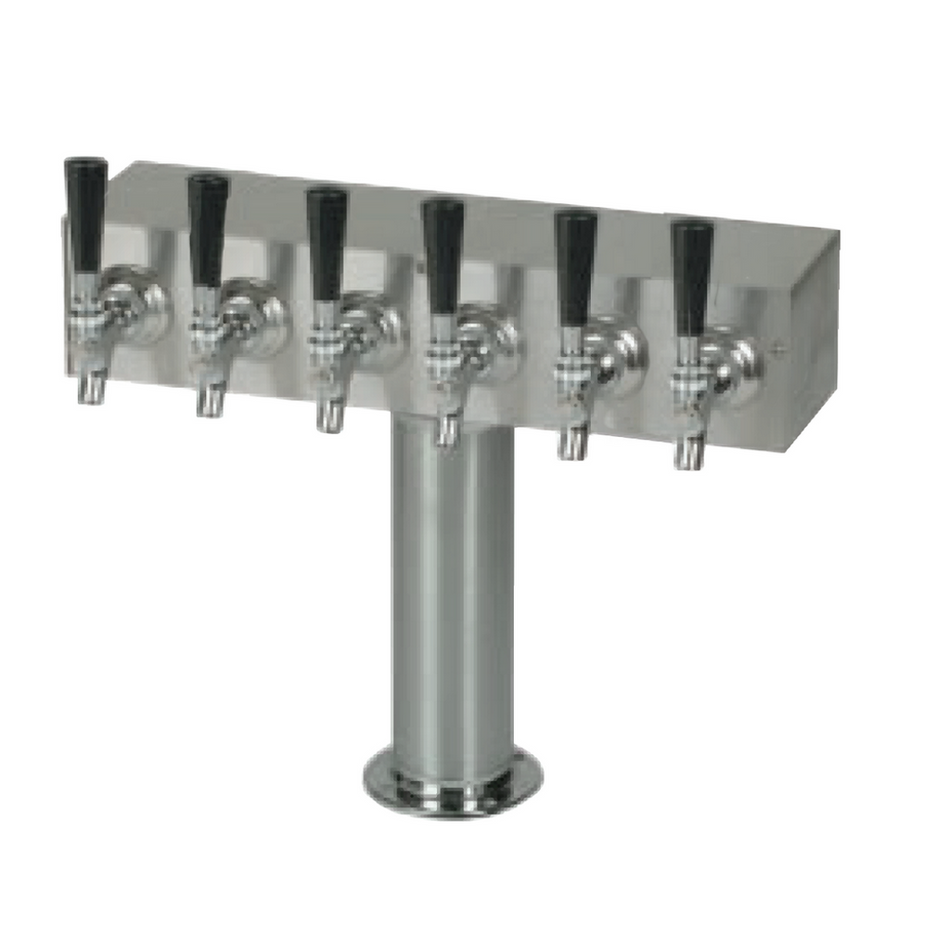 6-Tap T Tower Air Dispenser - 3-Inch Diameter, Stainless Steel with Chrome Faucets