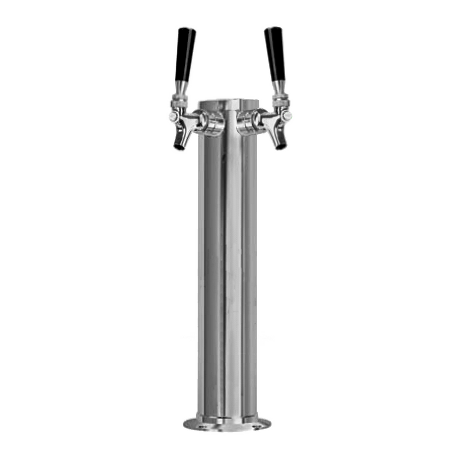 2 Faucet 16"H Growler Filler 3" Diameter Glycol Chilled Polished Stainless Steel Tap Tower w/ Chrome Faucet