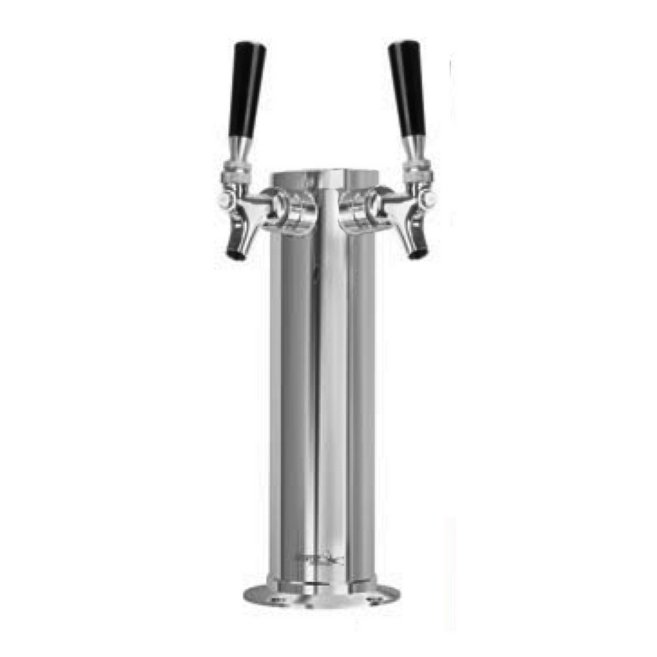 2 Faucet 3" Diameter Glycol Chilled Polished Stainless Steel Tap Tower w/ Chrome Faucets