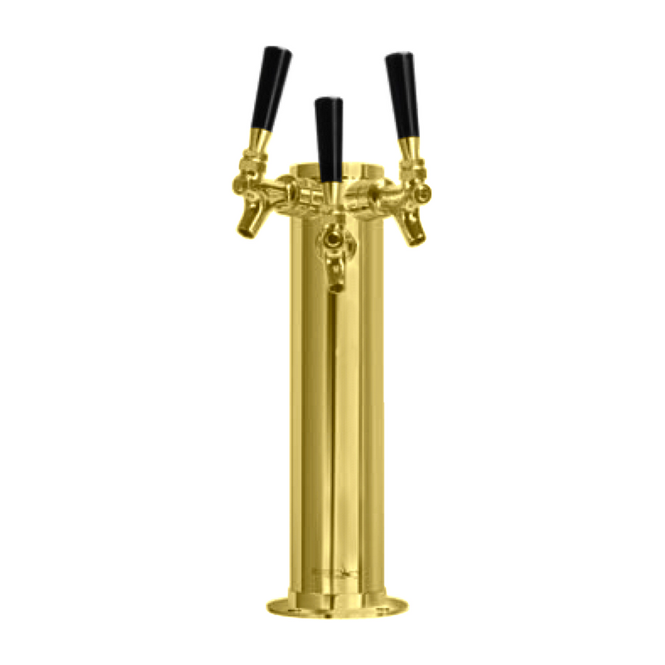 3 Faucet 3" Diameter Glycol Chilled Polished Gold Tap Tower w/ Gold PVD Faucets