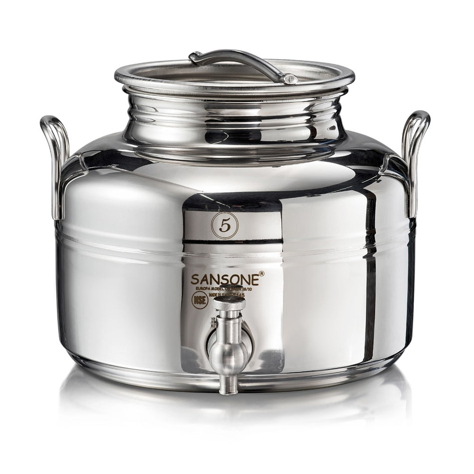 Sansone Olive Oil Drum with Dispenser Canister - 5 Liters + Stainless Steel Cruet