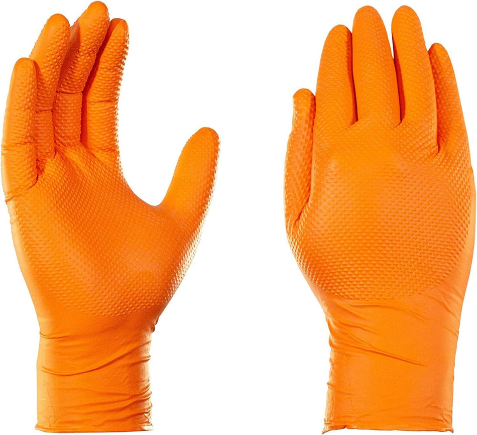 GLOVEWORKS HD Orange Nitrile Industrial Disposable Gloves, 8 Mil, Latex-Free, Raised Diamond Texture, Medium, Box of 100