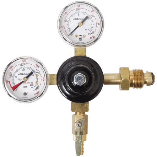 Taprite Dual Gauge Nitrogen Regulator 3/8"B, Shut off w/ Check Valve fits CGA 580 Valve