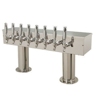 Double Pedestal Draft Tower - Glycol-Cooled - Polished Stainless Steel - 8 Faucets 304