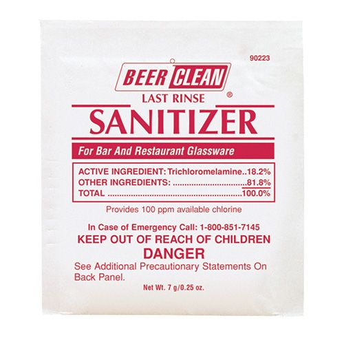 Beer Clean Sanitizer, 0.25 oz. Pouch, Unscented, White, 100 PK