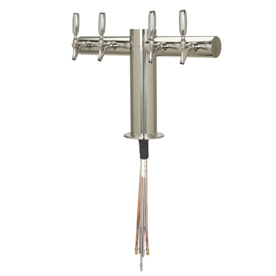 Micro Matic Metropolis "T" 4-Faucet Draft Beer Tower | Stainless Steel, Glycol-Cooled, Commercial Bar Tap System