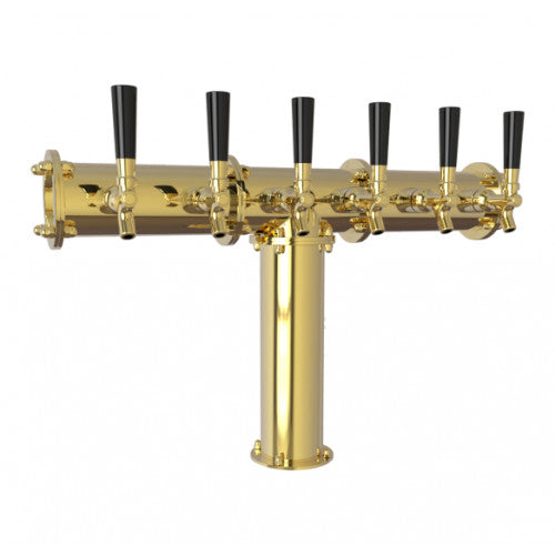 6 Faucet Stainless Terra T Tower Glycol Cooled, Gold Finish