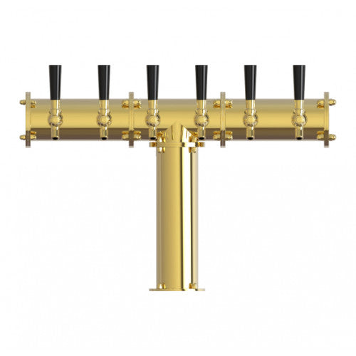 6 Faucet Stainless Terra T Tower Glycol Cooled, Gold Finish