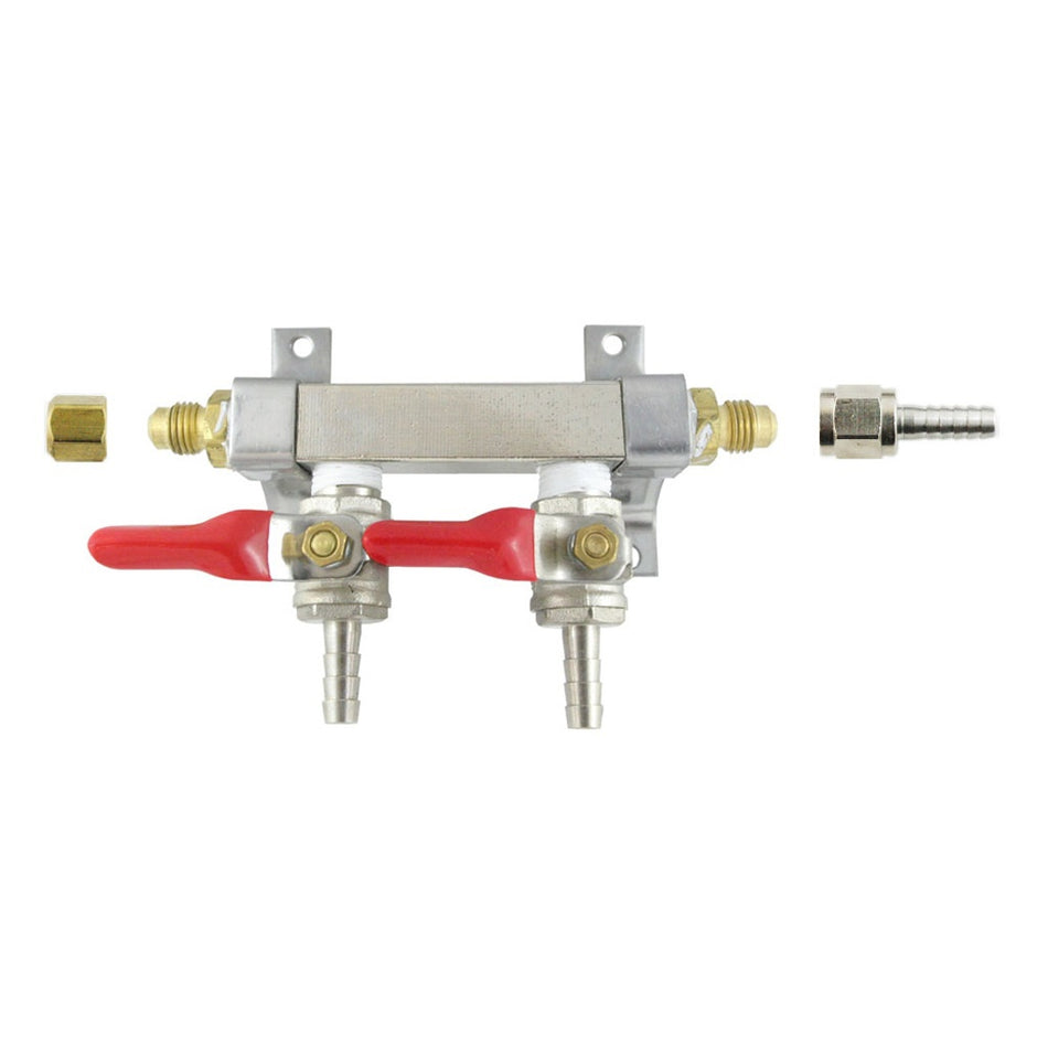 Brass Air Dist 2-Out 3/8inB-Shutoff No Chk