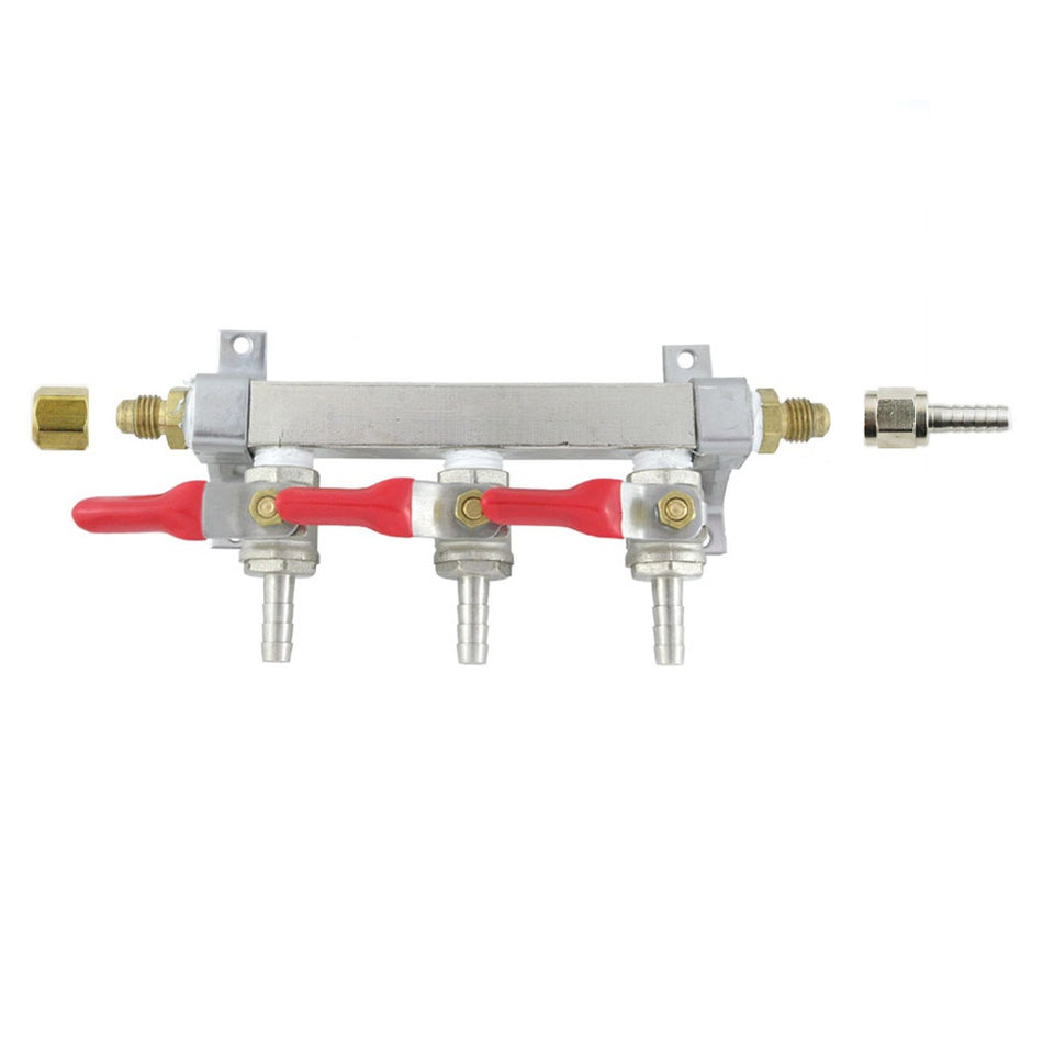 Brass Air Dist 3-Out 3/8inB-Shutoff No Chk