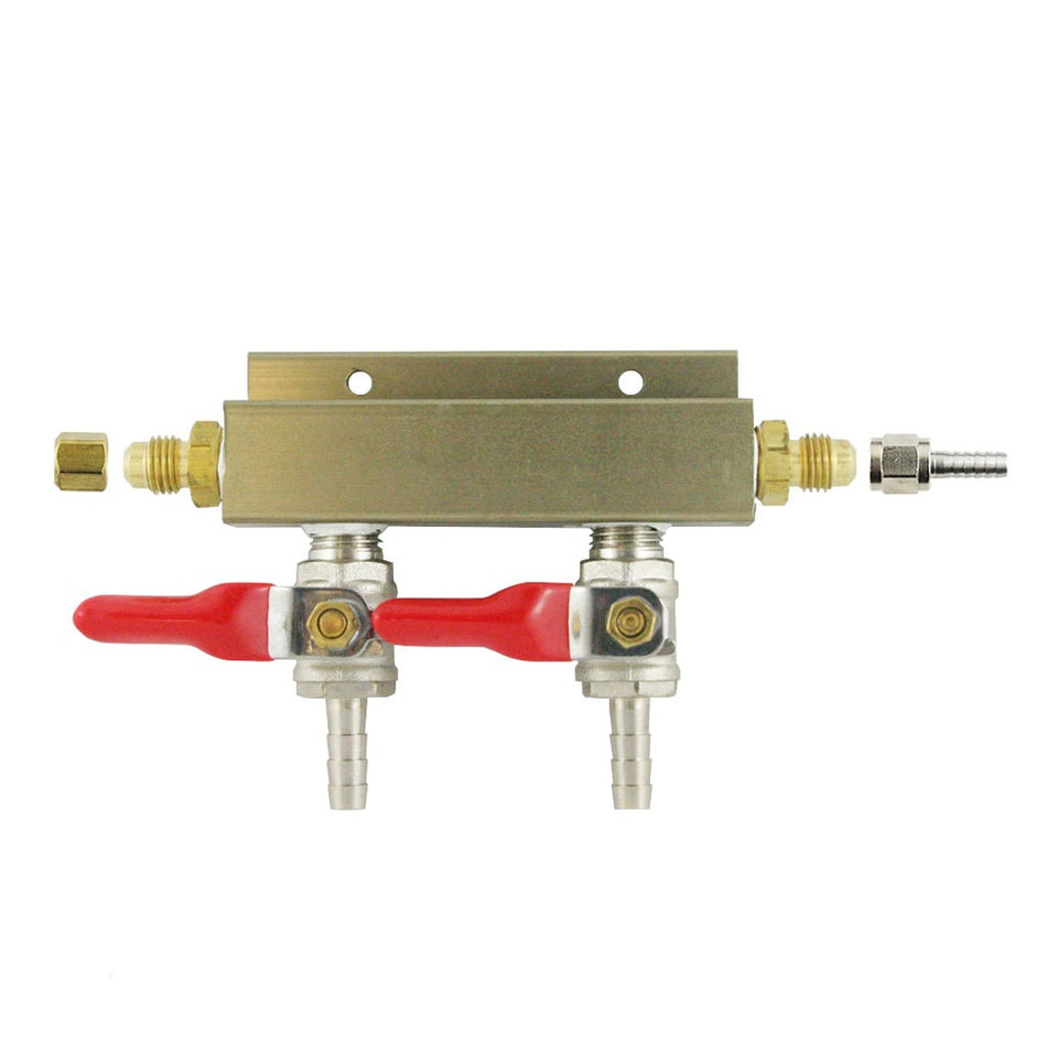 Aluminum Air Dist 2-Out 1/4inB-Shutoff With Chk