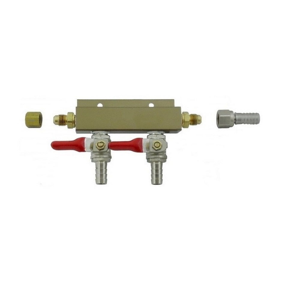 Aluminum Air Dist 2-Out 3/8inB-Shutoff With Chk