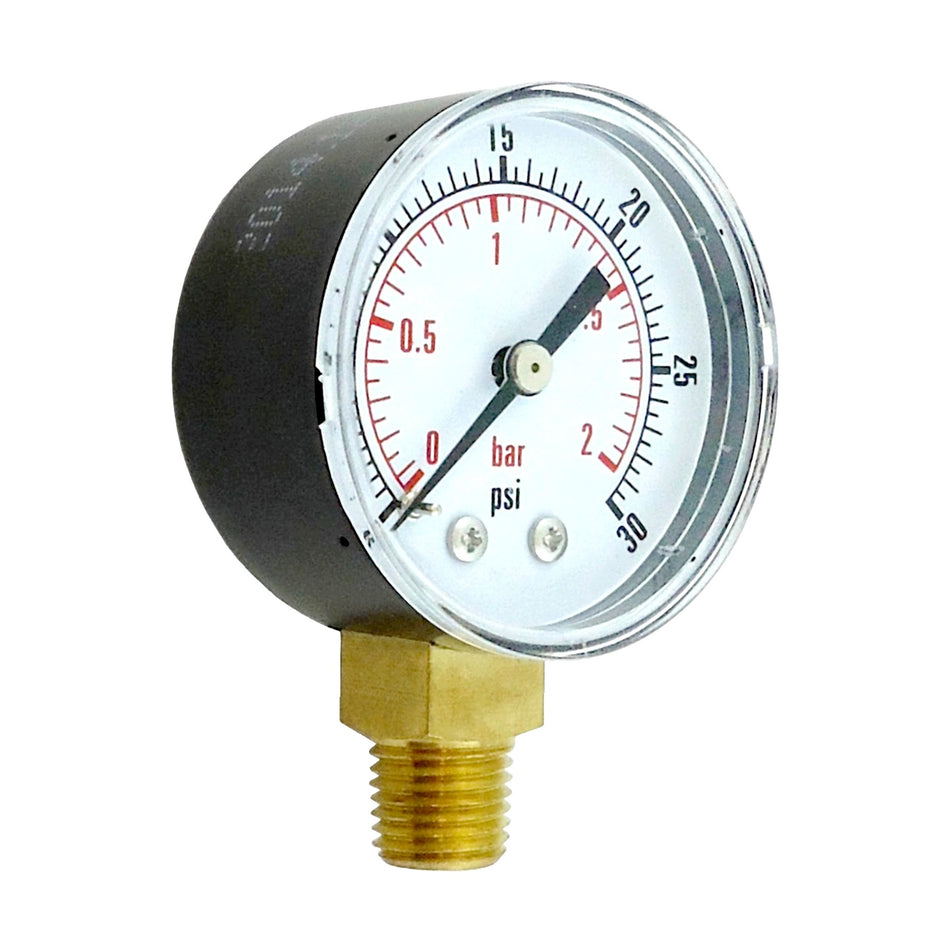 Gauge 2in-Dia- 1/4inMpt Btm-Mnt 30 Psi