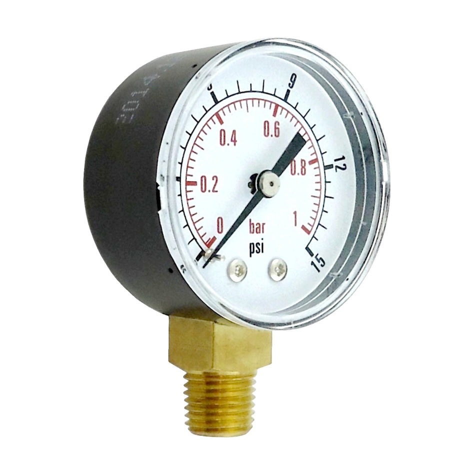 Gauge 2in-Dia- 1/4inMpt Btm-Mnt 15 Psi