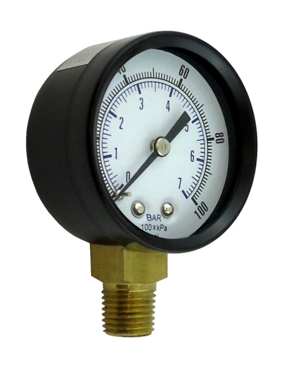 Gauge 2in-Dia- 1/4inMpt Btm-Mnt 100 Psi