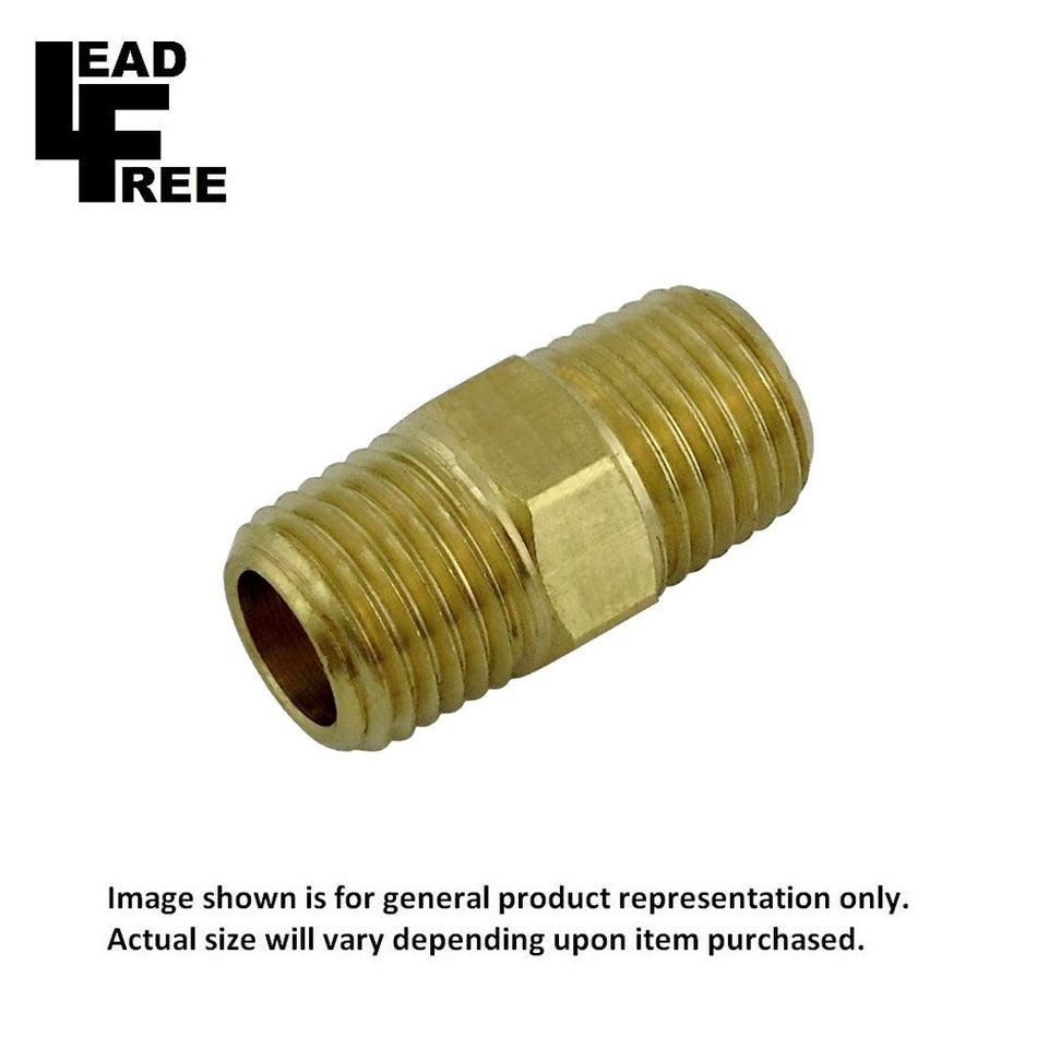 Hex Nipple 1/4inMpt X 1/4inMpt Lead Free Brass