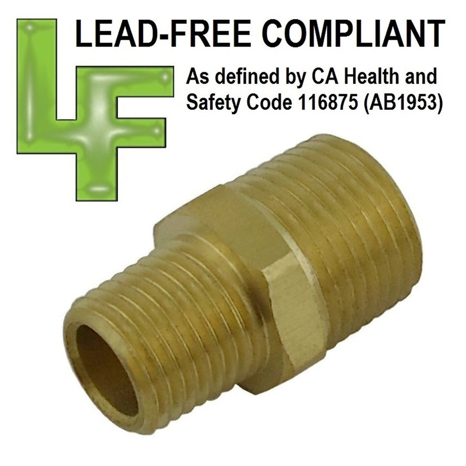 Hex Nipple 1/2inMpt X 3/8inMpt Lead Free Brass