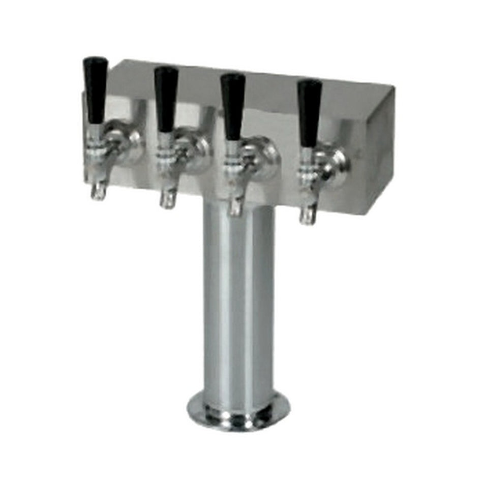 Glycol Cooled T Tower: 4-Faucet, 3-inch Dia, Stainless Steel with Chrome Faucets