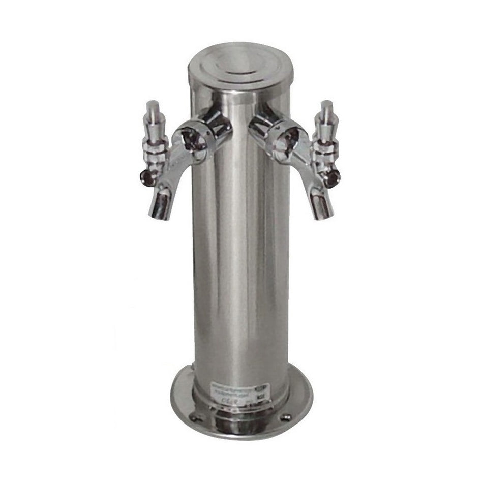 2 Faucet 3" Diameter NSF Rated Air Cooled Polished Stainless Steel Tap Tower w/ Stainless Faucet for Wine, Liquor, Coffee