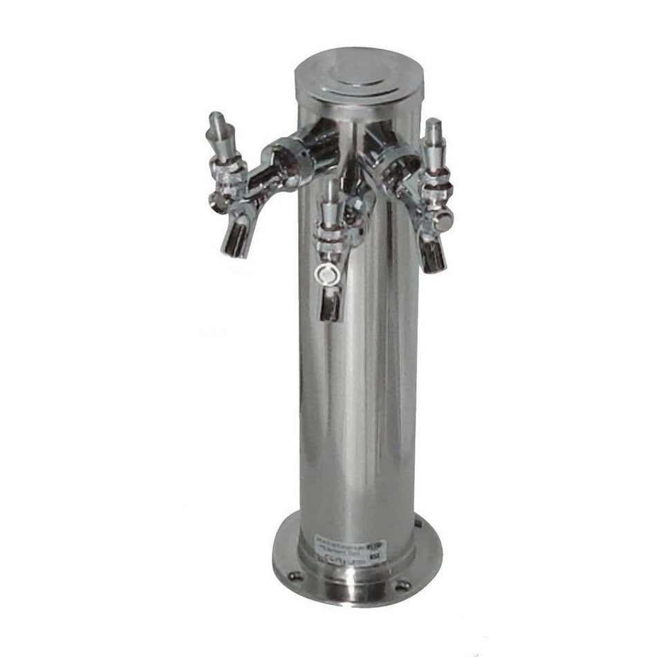 3 Faucet 3" Diameter NSF Rated Air Cooled Polished Stainless Steel Tap Tower w/ Stainless Faucet for Wine, Liquor, Coffee