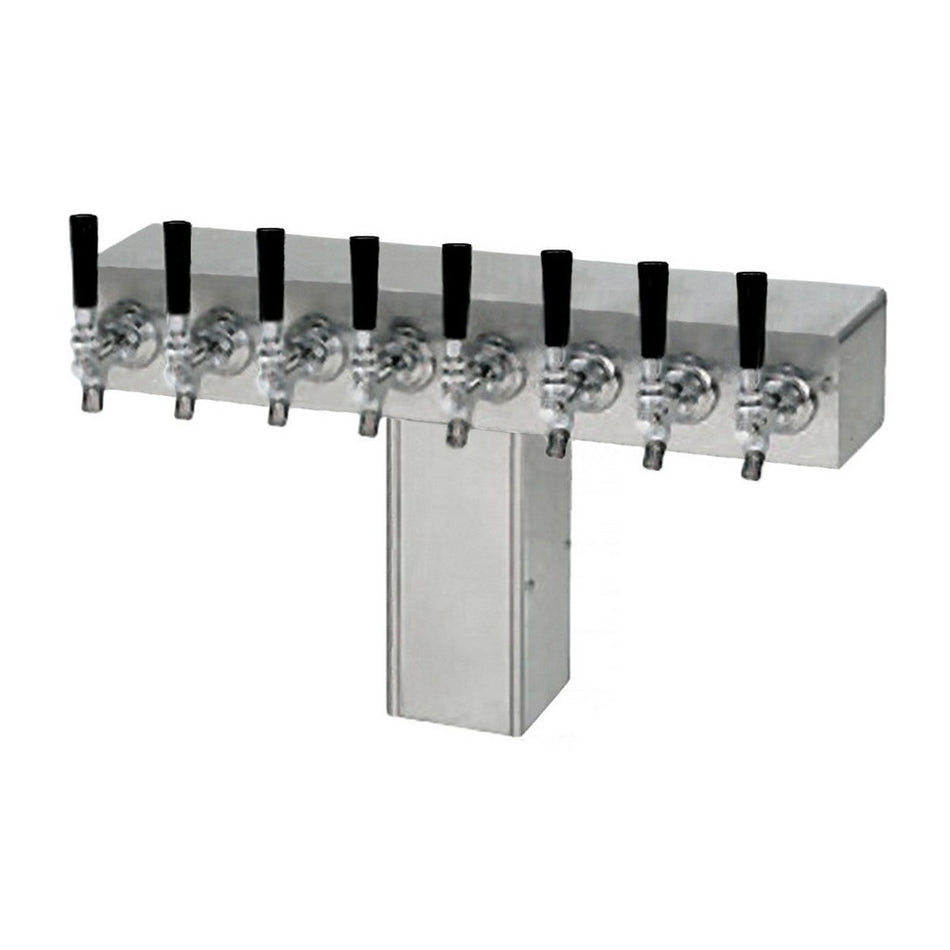 T Tower Dispenser - 8-Faucet, 4-inch Square, Glycol Cooled, Stainless Steel with Chrome Faucets