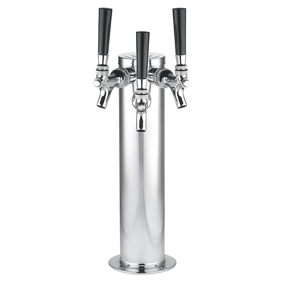 3 Faucet 3" Diameter NSF Rated Air Cooled Polished Stainless Steel Tap Tower w/ Stainless Steel Faucets for Beer