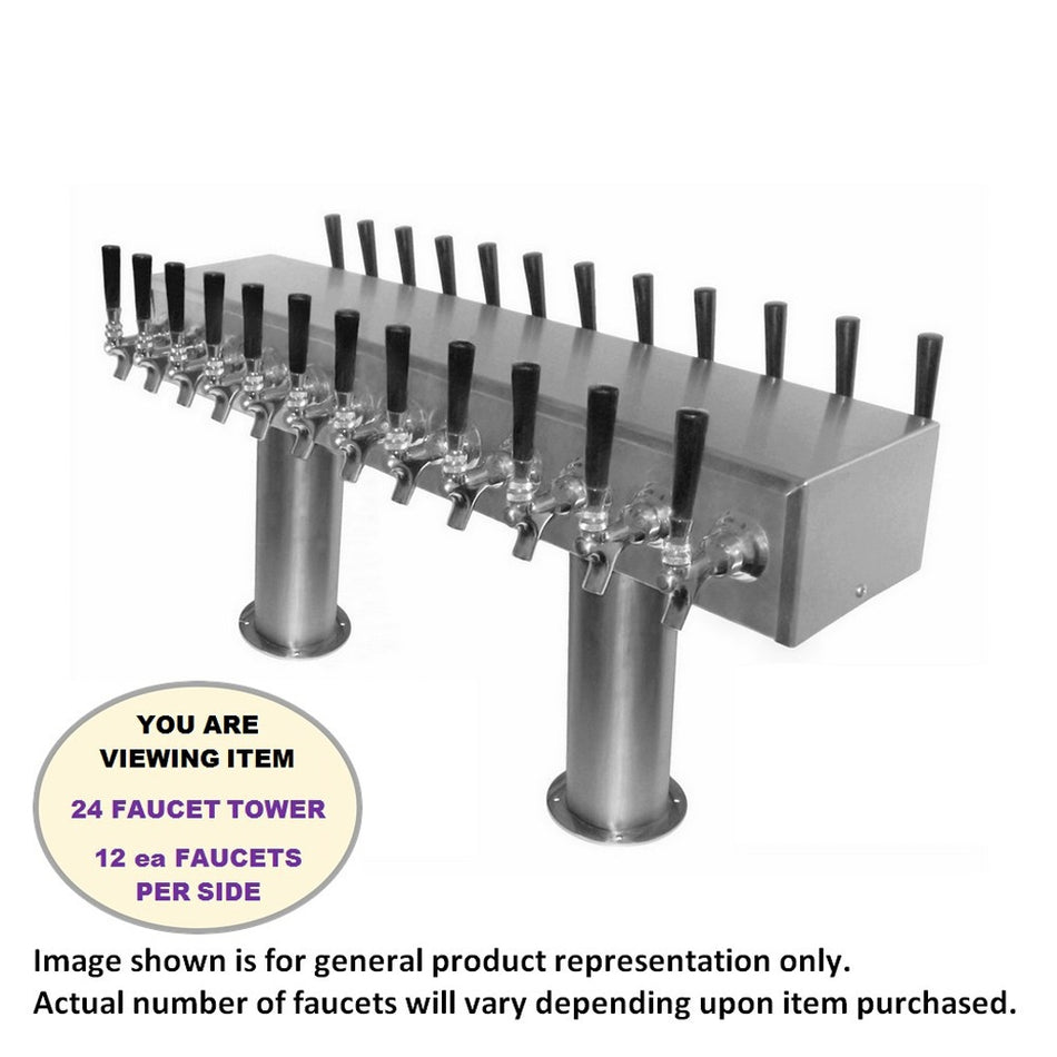 Dual-Sided Passthru Tower - 4-inch Diameter, 24-faucet, Glycol-Cooled, Stainless Steel with Chrome faucets