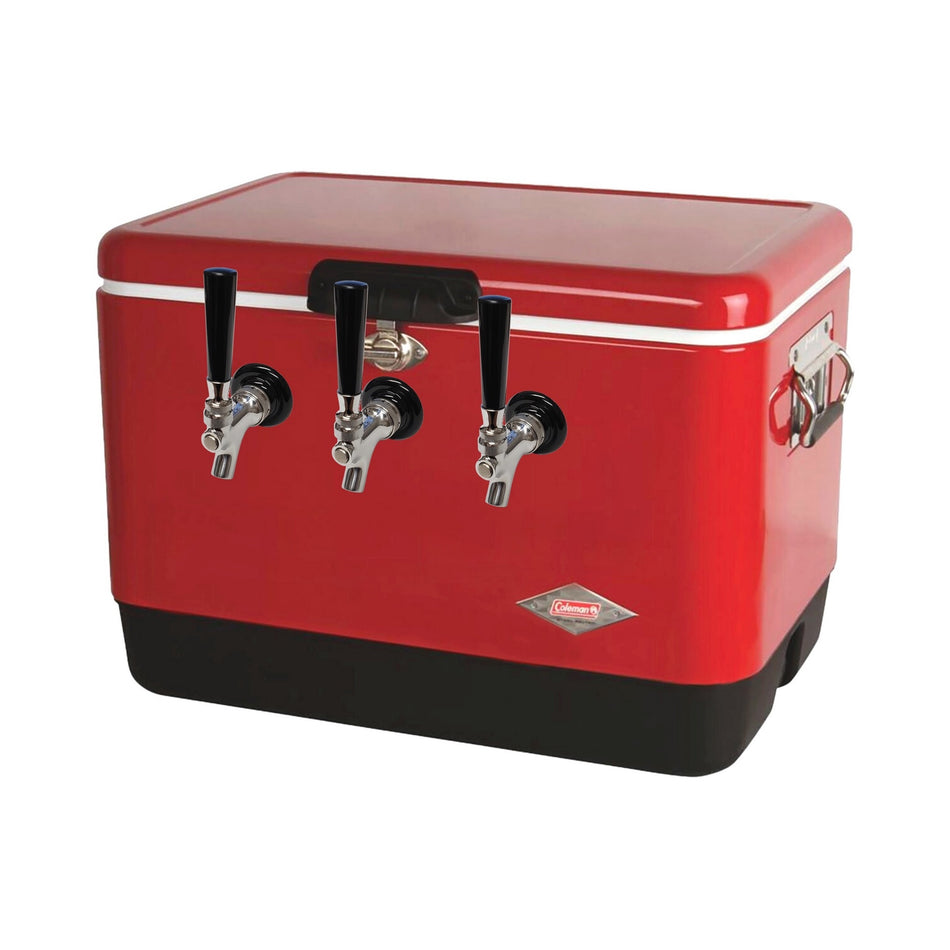 50' Coil Beverage Dispenser - 3 Faucets, 54-Qt, Red 304 Stainless Steel