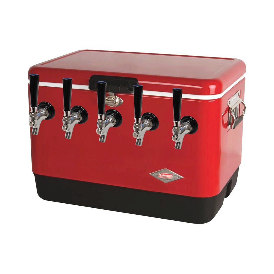 5-Faucet 50' Coil Dispenser: 54-Qt Red Stainless Steel 304