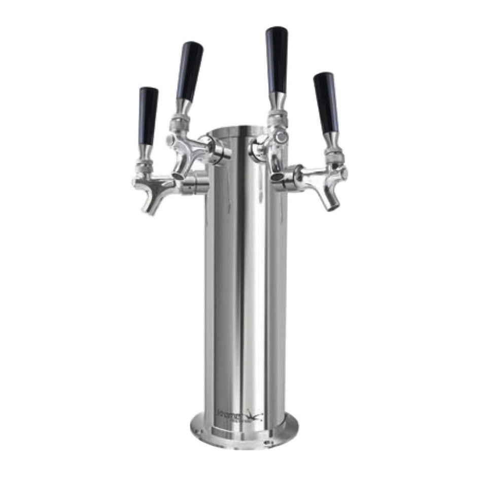 4 Faucet 4" Diameter Glycol Chilled Polished Stainless Steel Tap Tower w/ Chrome Faucets