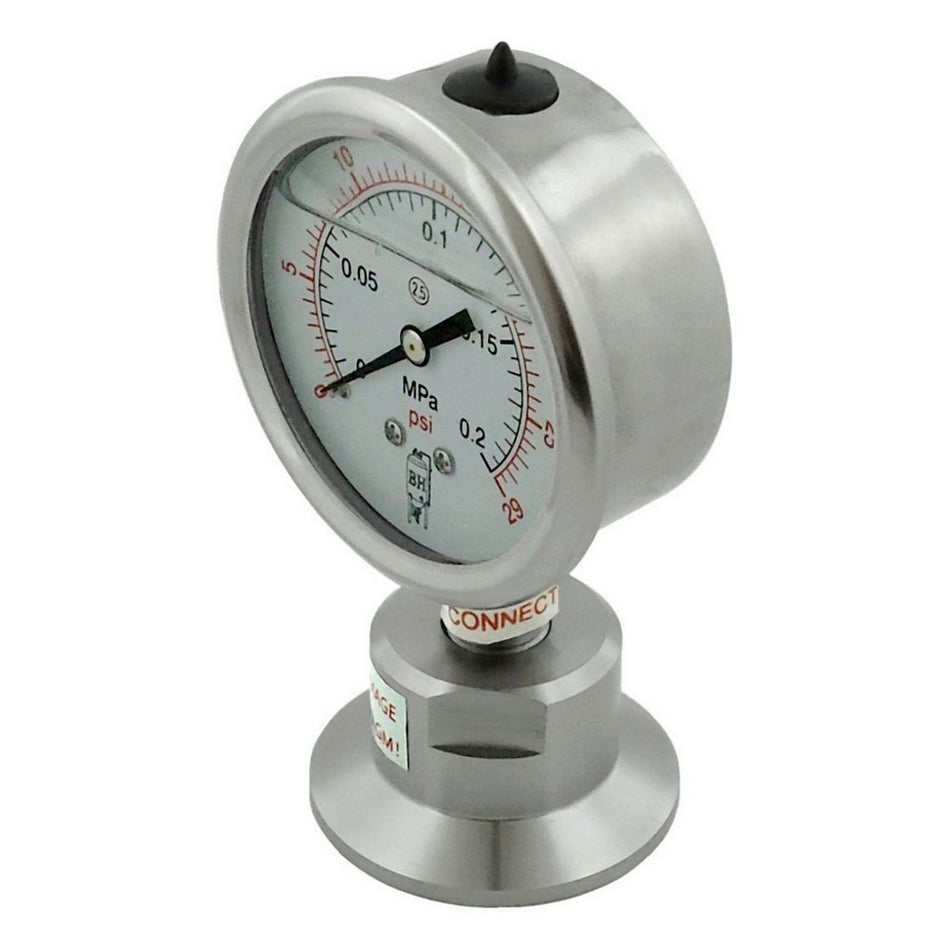 Btm Mnt Gauge-Tri Clvr Comp 1-5inCap X 30 Psi